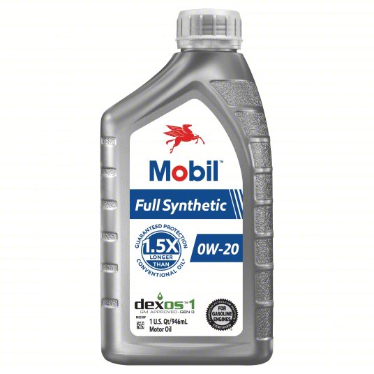 MOBIL Motor Oil: Synthetic,  1 qt Size, 0W-20, Full Synthetic,Dexos, Case Of 6 Quarts