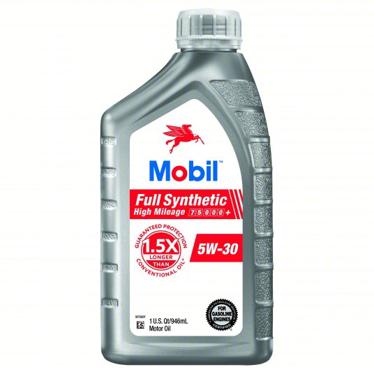 MOBIL Motor Oil: Synthetic, Biodegradable, 1 qt Size, 5W-30, Full Synthetic High Mileage