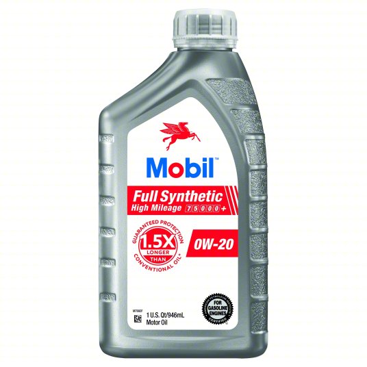 MOBIL Motor Oil: Synthetic, Biodegradable, 1 qt Size, 0W-20, Full Synthetic High Mileage