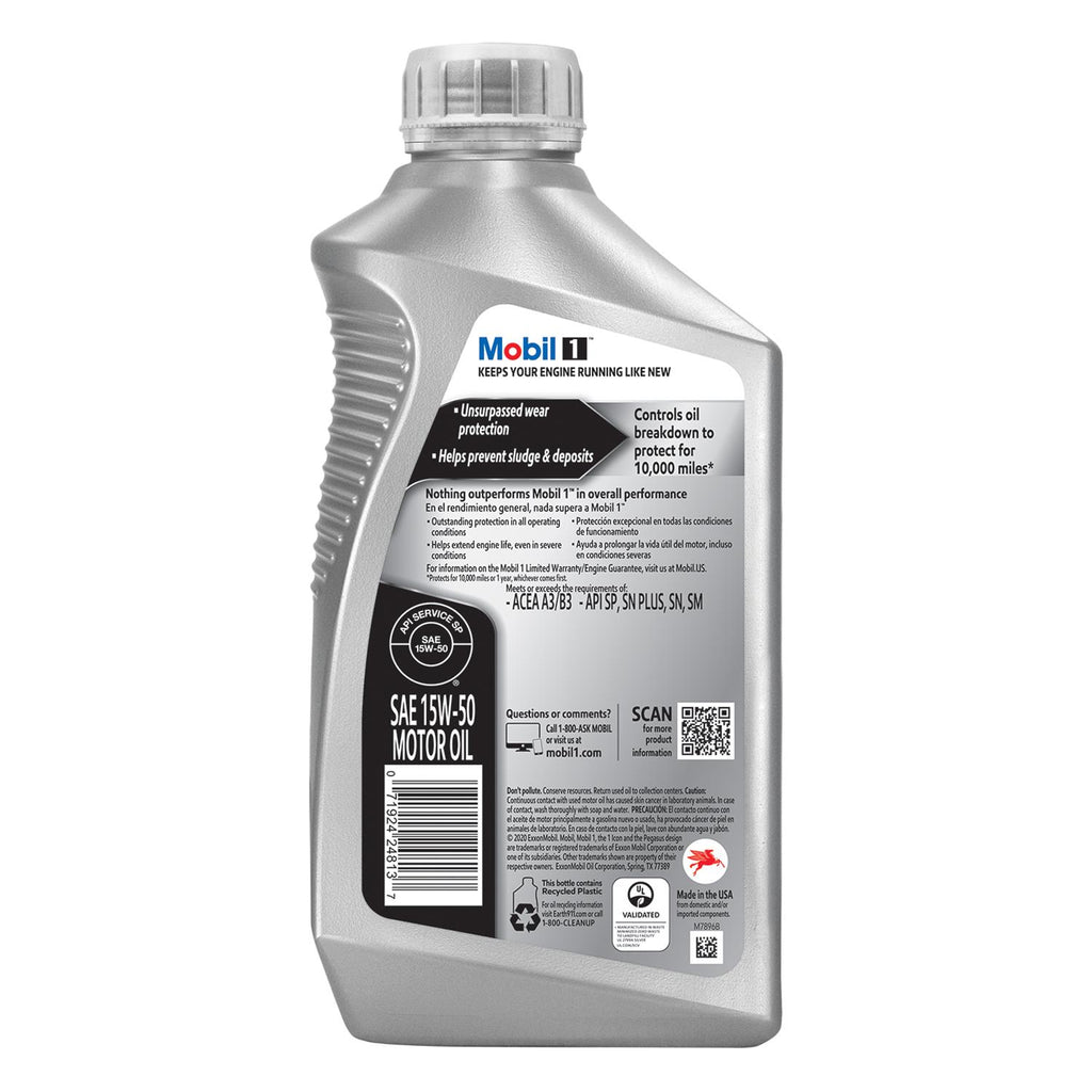122377 Mobil 1 94002 15W50 Synthetic Motor Oil 1 Case Of 6 Quarts