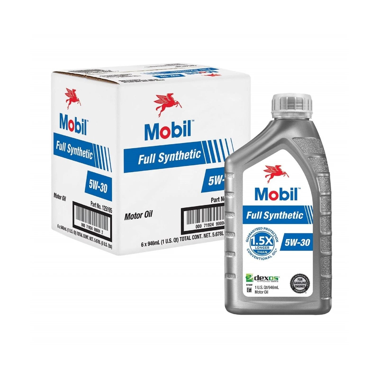 MOBIL Motor Oil: Synthetic, 1 qt Size, 5W-30, Full Synthetic , Case Of 6 Quarts 125195
