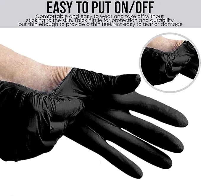 4 Mil Black Nitrile Gloves Disposable Heavy Duty Powder Free Latex Free LG 3 Bx Bundle