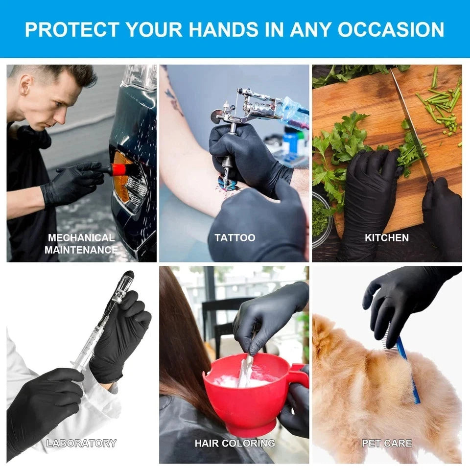 6 Mil Black Nitrile Gloves Disposable Heavy Duty Powder Free Latex Free Med. 3 Box Bundle